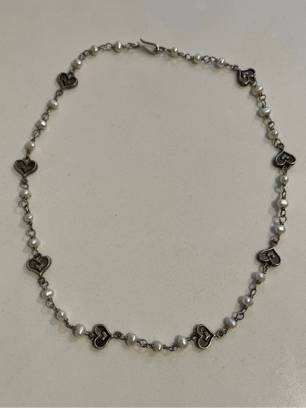 Heart Sterling Silver Fresh Water Pearl Necklace. Hand Made